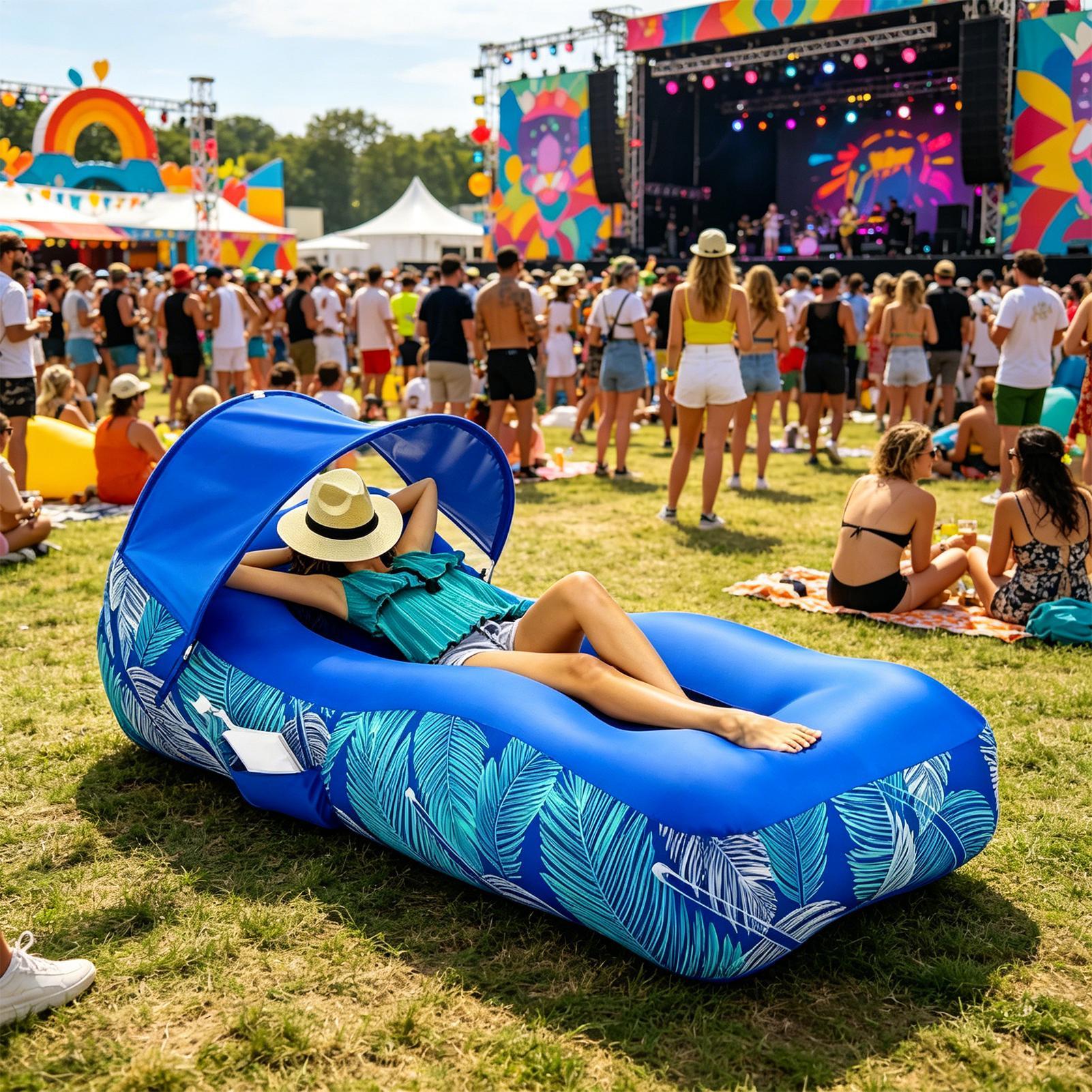 Outdoor Camping Couch - Inflatable Lounger with Sunshade Portable Beach