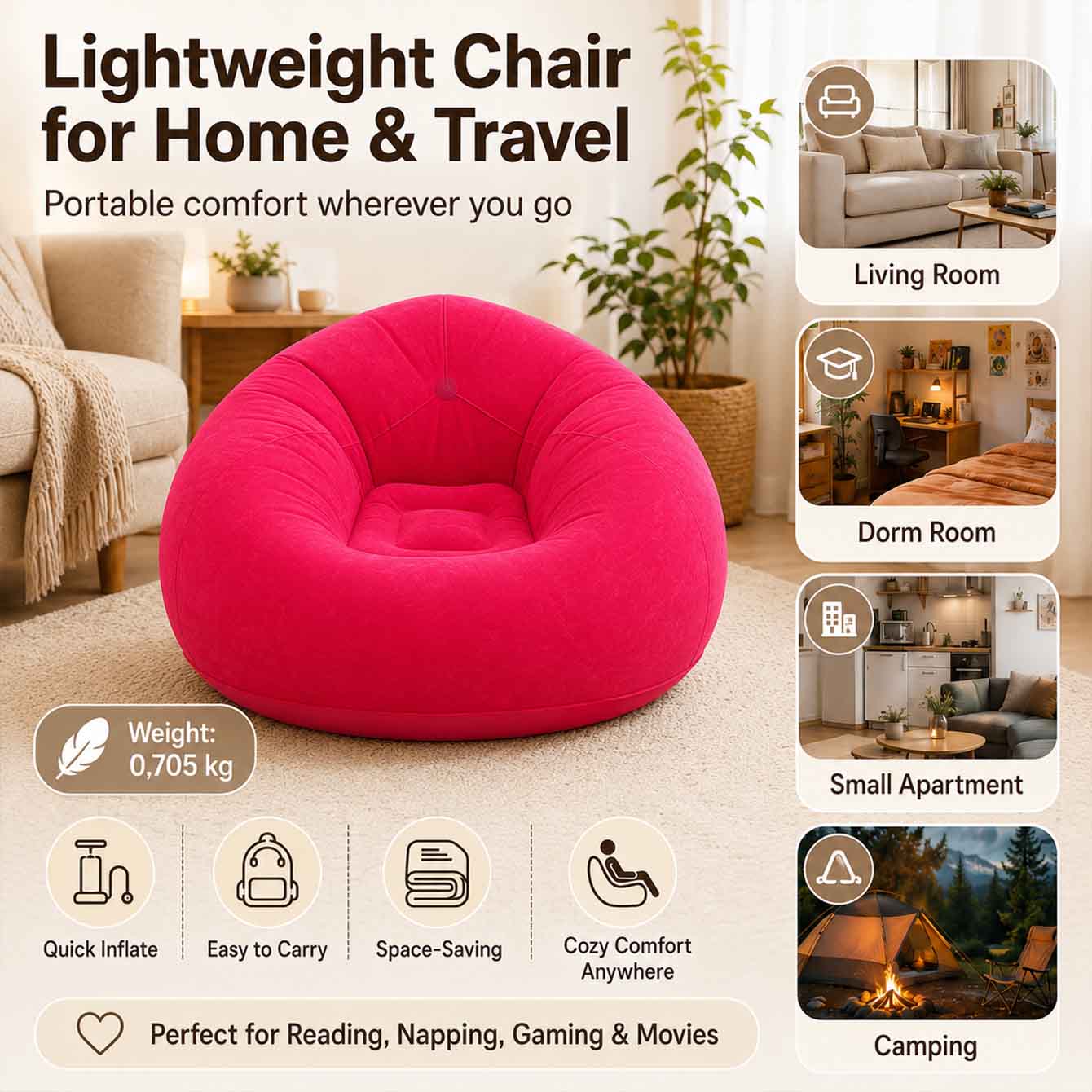 1PC Inflatable Bean Bag Chairs - Outdoor Camping Couch ulasan dan harga