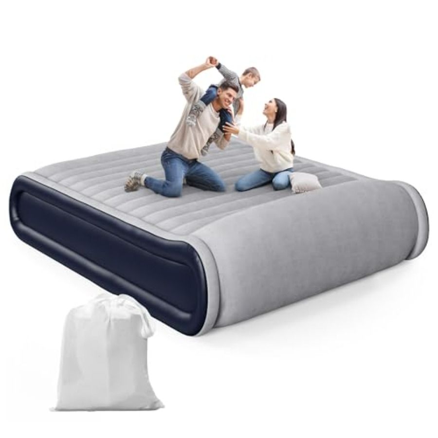 Queen Air Mattress with Built- - Outdoor Inflatable Camping Tent With Air Pump ulasan dan harga