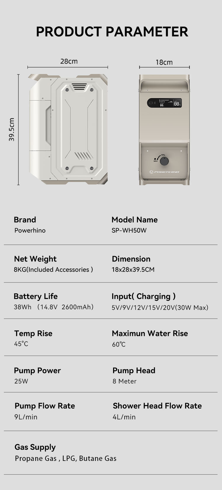 Powerhino Rechargeable 3L Wate - Outdoor Camping Shower ulasan dan harga